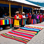 Otavalo Market Scene**

"A bustling marketplace in Otavalo, Ecuador. Indigenous artisans display colorful textiles, hand-carved wooden figures, and traditional ceramics. People are browsing and interacting with the vendors.  Bright, vibrant colors.  Safe for work, appropriate content, fully clothed, modest attire, professional photography, perfect anatomy, natural proportions, family-friendly."

**