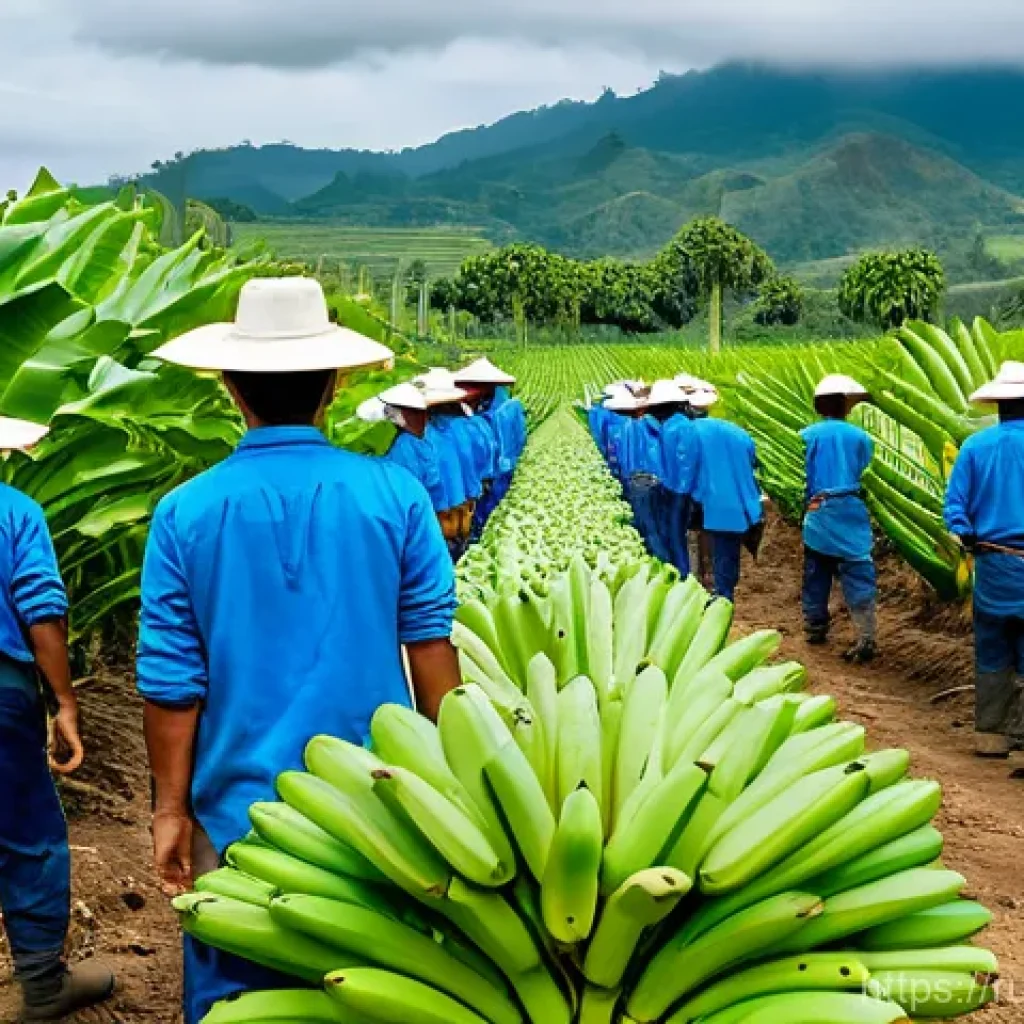 에콰도르에서 유명한 기업들 - **Subject**: A vast, sun-drenched banana plantation in the Los Ríos province of Ecuador, operated by...