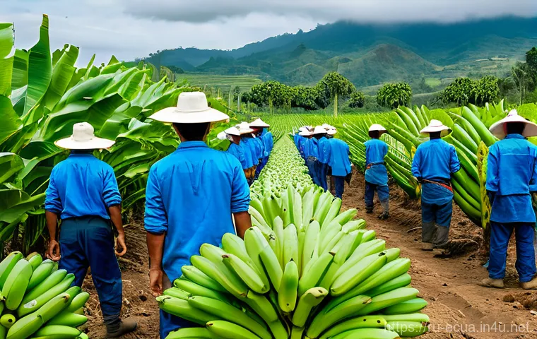 에콰도르에서 유명한 기업들 - **Subject**: A vast, sun-drenched banana plantation in the Los Ríos province of Ecuador, operated by...