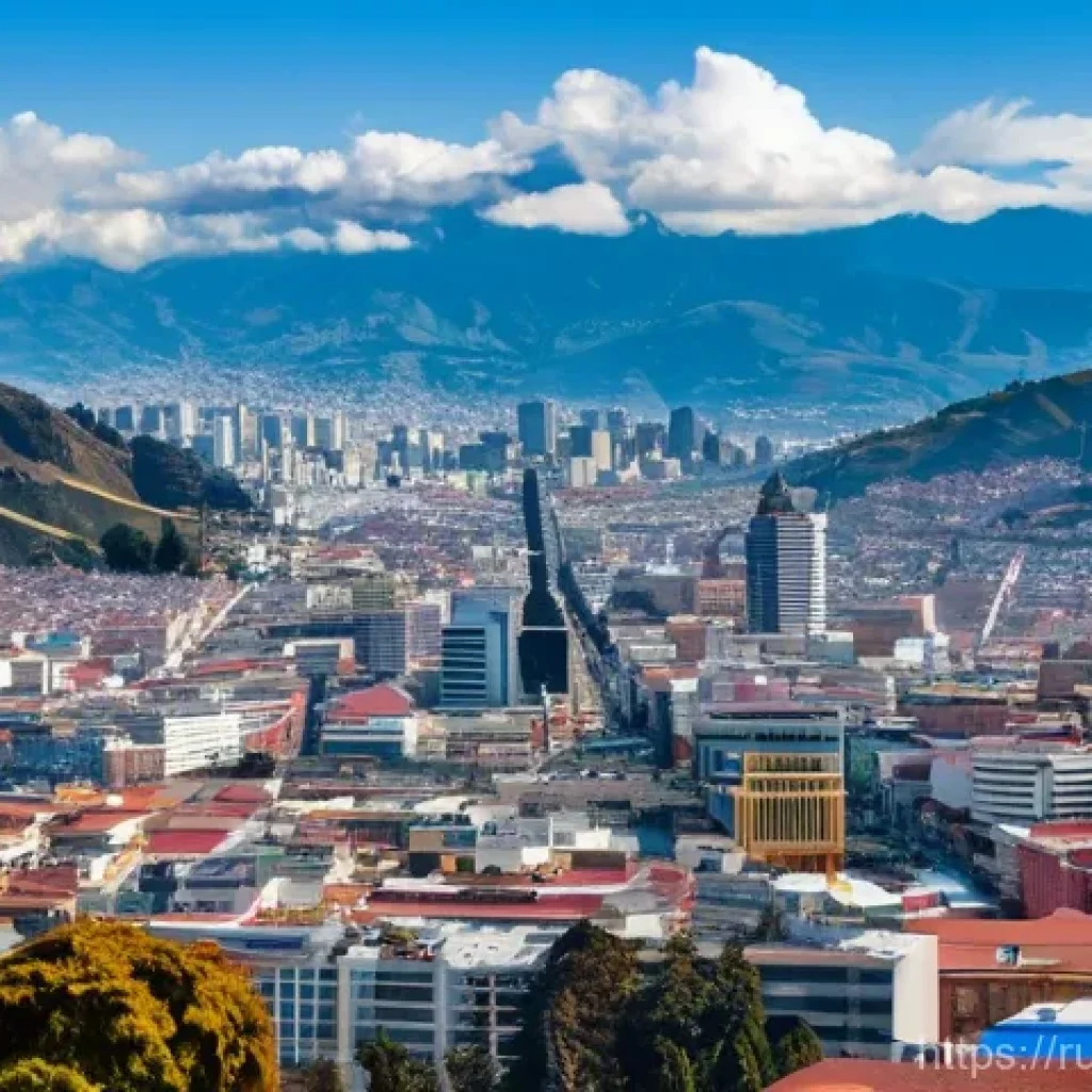 스페인 식민지 시절의 에콰도르 - **Prompt:** An epic panoramic view depicting the founding of San Francisco de Quito in