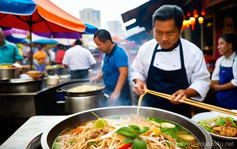 에콰도르에서 동남아시아 음식점 찾기 - **Prompt 1: Bustling Ecuadorian Street Food with Asian Flavors**
A vibrant, dynamic street food ...