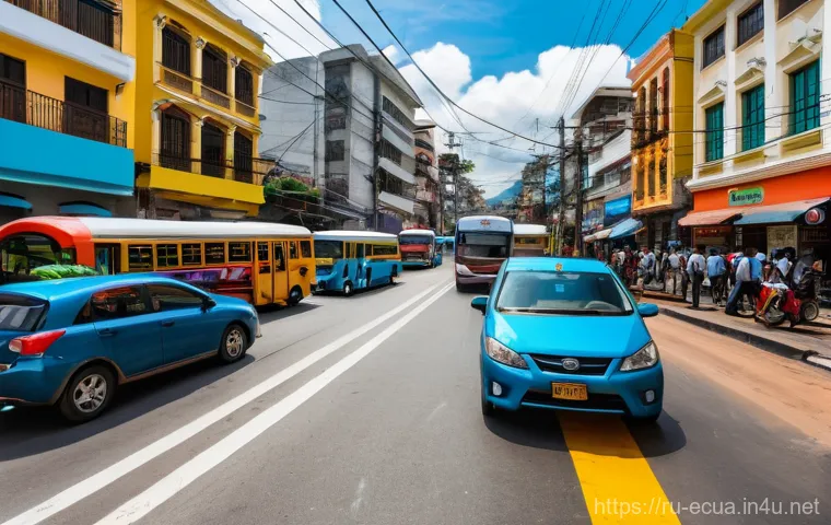 에콰도르 운전 시 주의할 점 - A cinematic shot of a modern 4x4 SUV carefully navigating a narrow, winding mountain road in the Ecu... 에콰도르 운전 시 주의할 점 - A cinematic shot of a modern 4x4 SUV carefully navigating a narrow, winding mountain road in the Ecu...